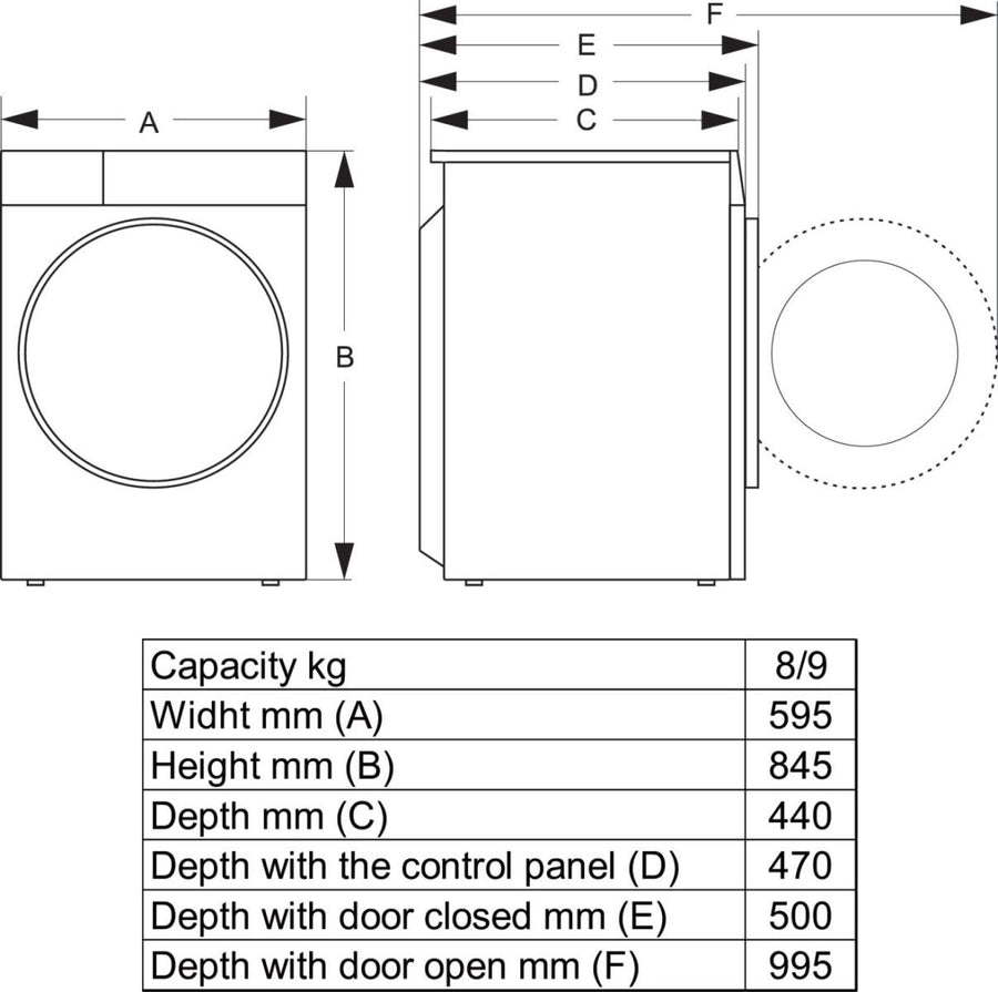 Lave-linge hublot Hisense WF5I8043BWF 8 kg blanc, pose libre, vue 9