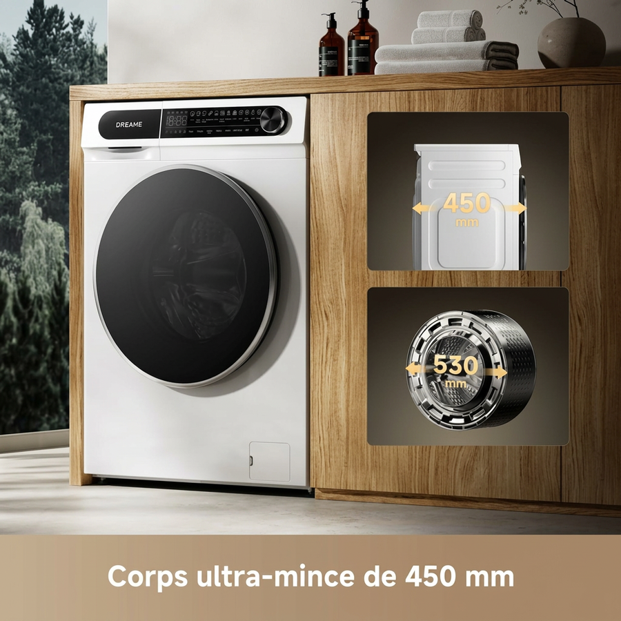 Lave-linge hublot Dreame S DRWASHS8KG blanc ultra-mince de 8 kg, vue 9