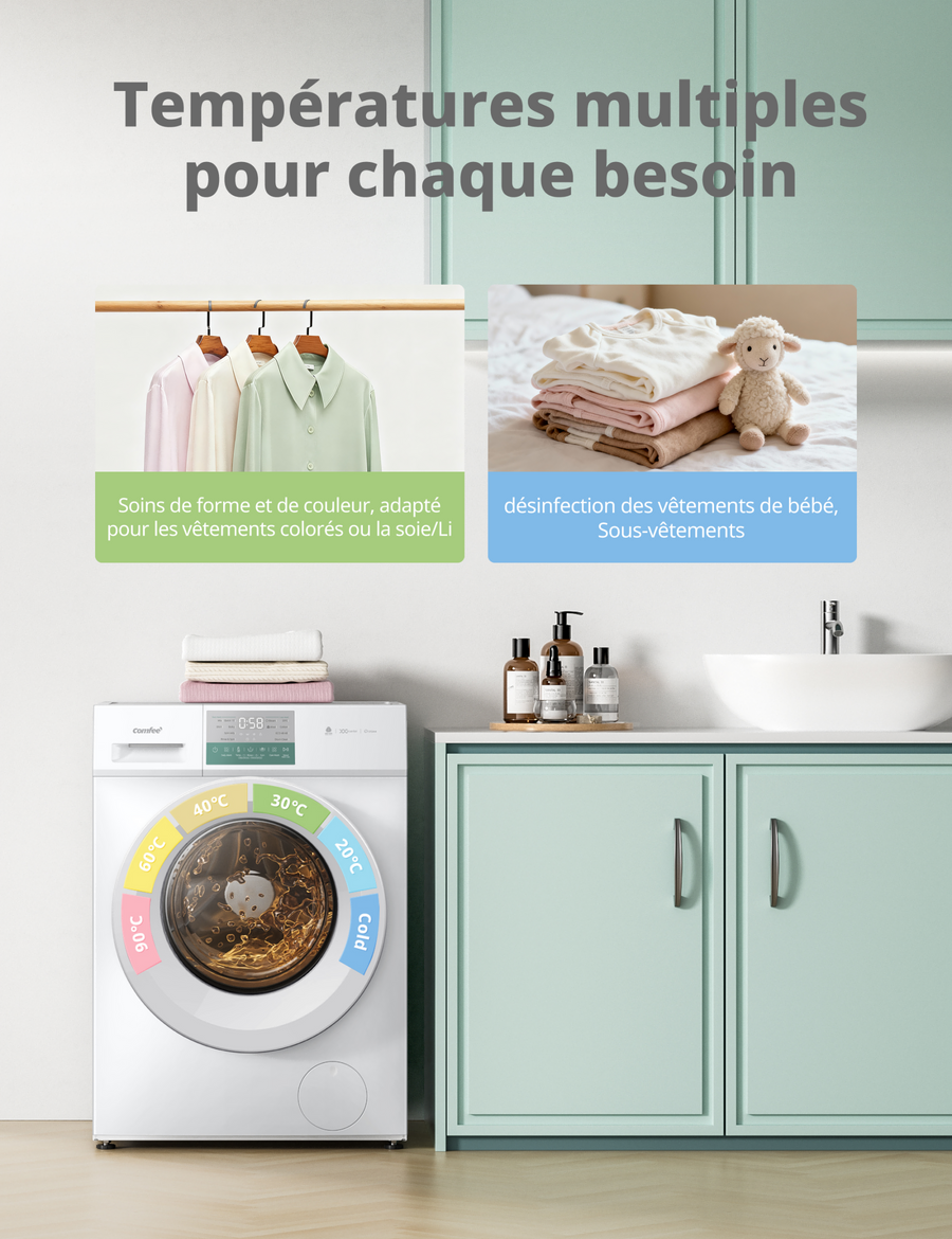 Lave-linge hublot Comfee' CFP03EW80W-HR 8 kg blanc, vue 6