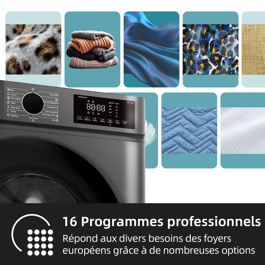 Lave-linge hublot CHiQ JW85883G 8 kg gris foncé, vue 6