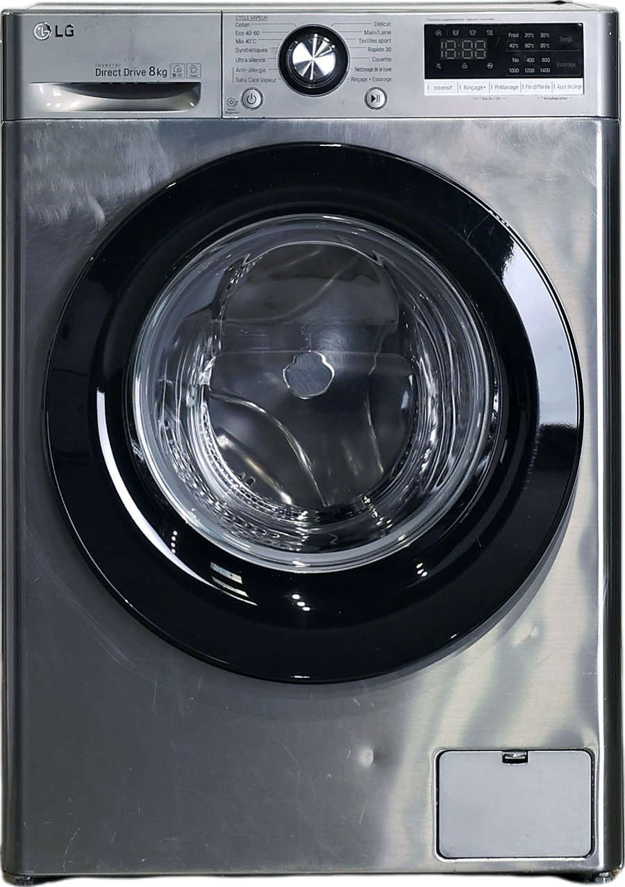 Lave-linge hublot argent LG F84N15STS 8 kg vu de face