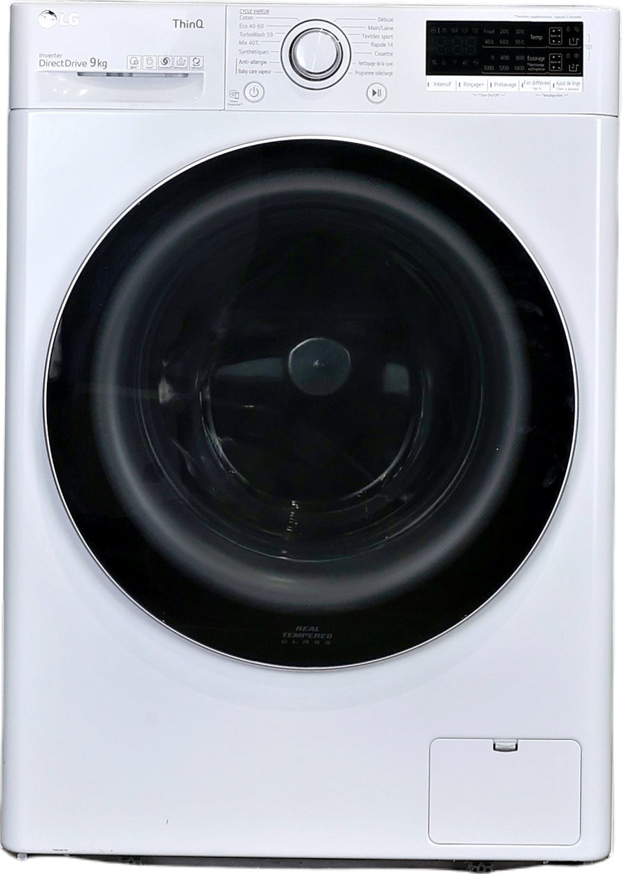 Lave-linge hublot blanc LG F94V51WHSA 9 kg, hublot noir