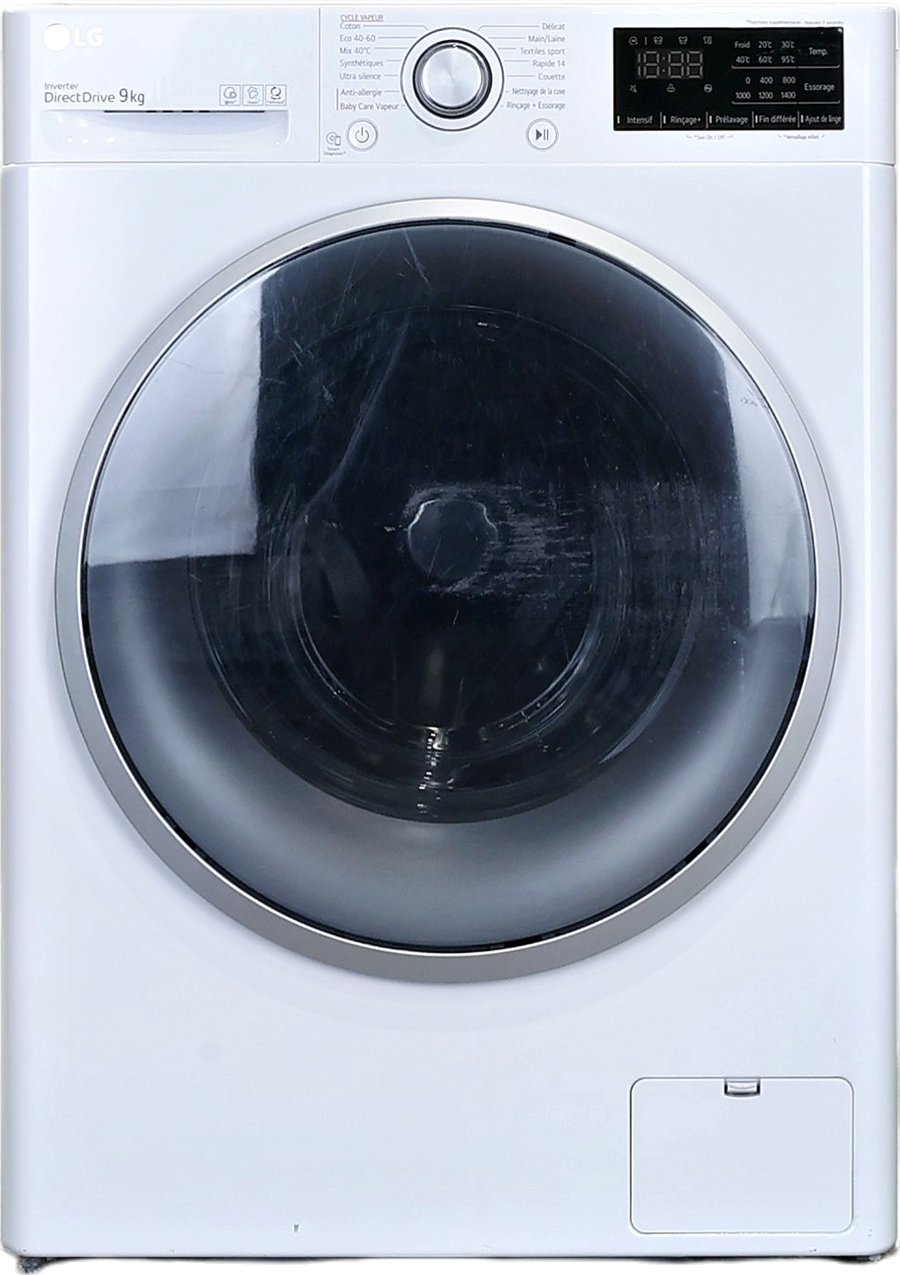 Lave-linge hublot blanc LG F94V37WHS 9 kg, hublot noir