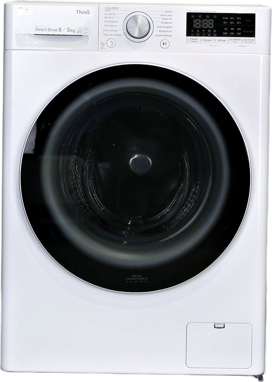 Lave-linge séchant blanc LG F854N41WRS 8 kg vu de face