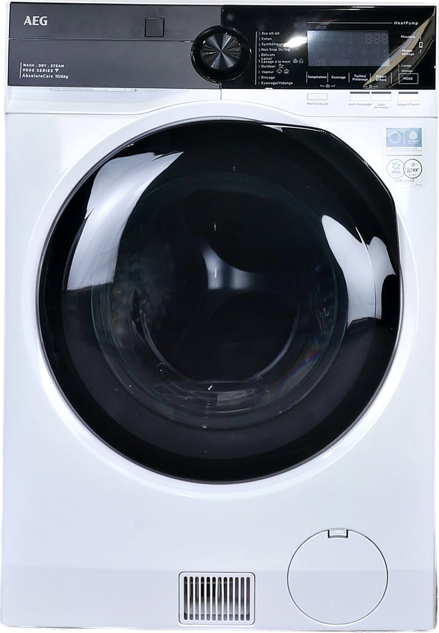 Lave-linge séchant blanc AEG LWR98B166X 10 kg vu de face