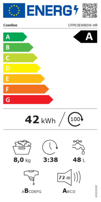 Lave-linge hublot Comfee' CFP03EW80W-HR 8 kg blanc, vue 9