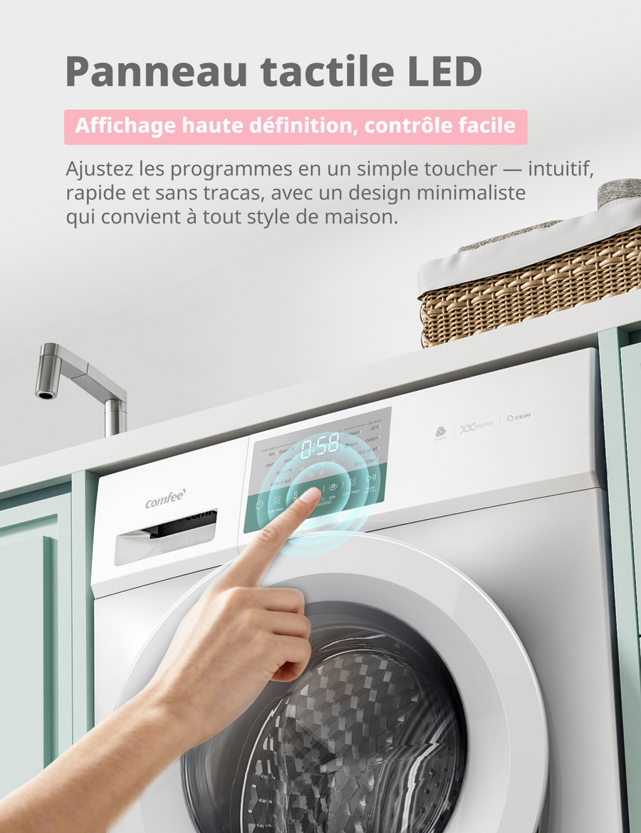 Lave-linge hublot Comfee' CFP03EW80W-HR 8 kg blanc, vue 3
