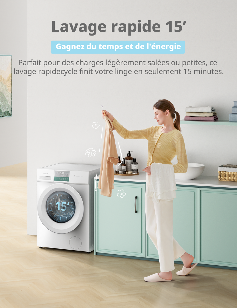 Lave-linge hublot Comfee' CFP03EW90W-HR 9 kg blanc, pose libre, vue 7