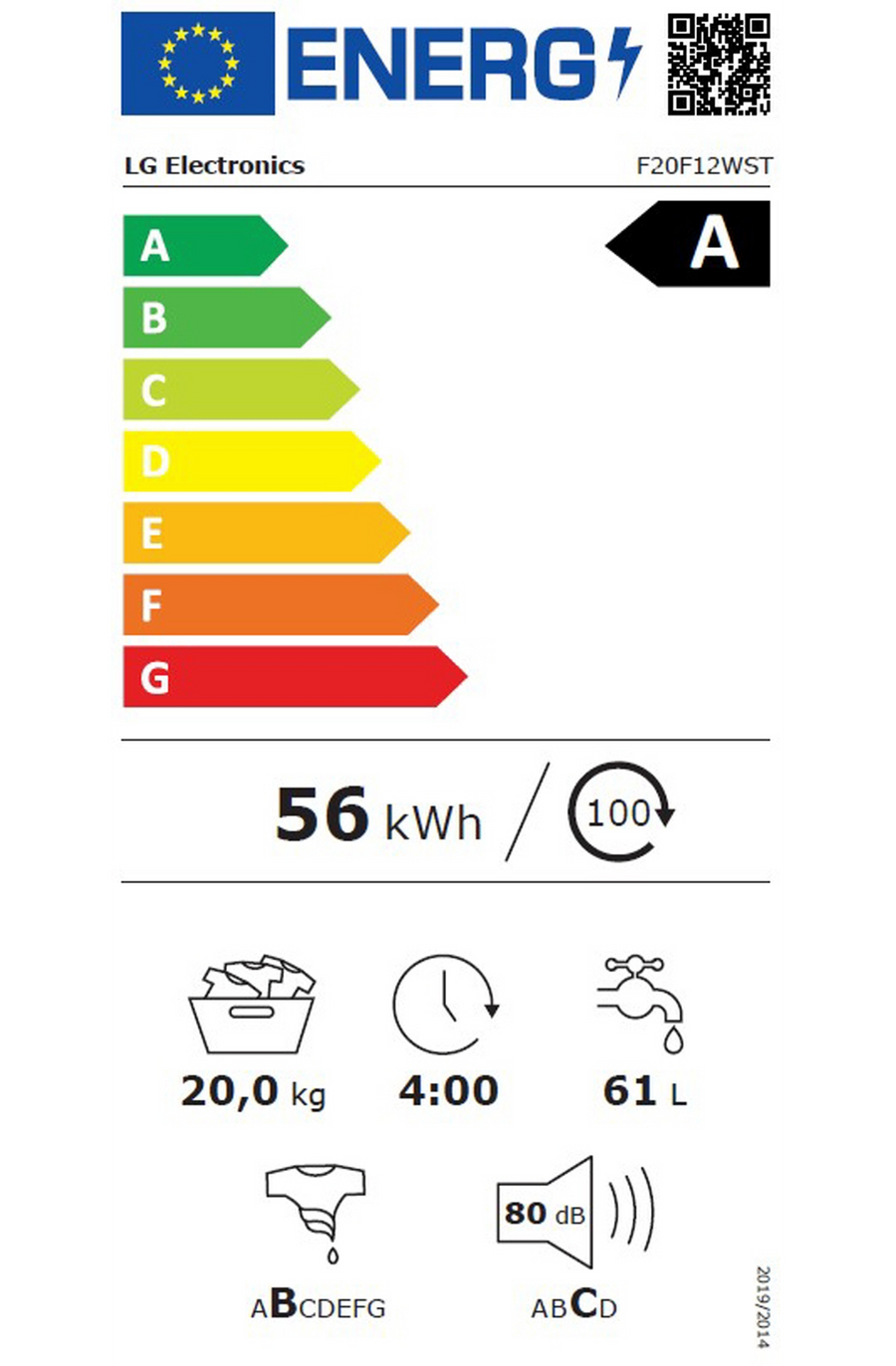 Lave-linge hublot LG F20F12WST 20 kg, blanc et noir, vue 6