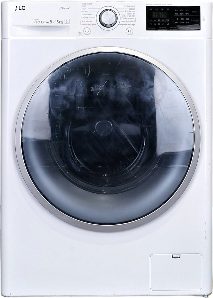 Lave-linge séchant blanc LG F854J61WRS 8 kg vu de face