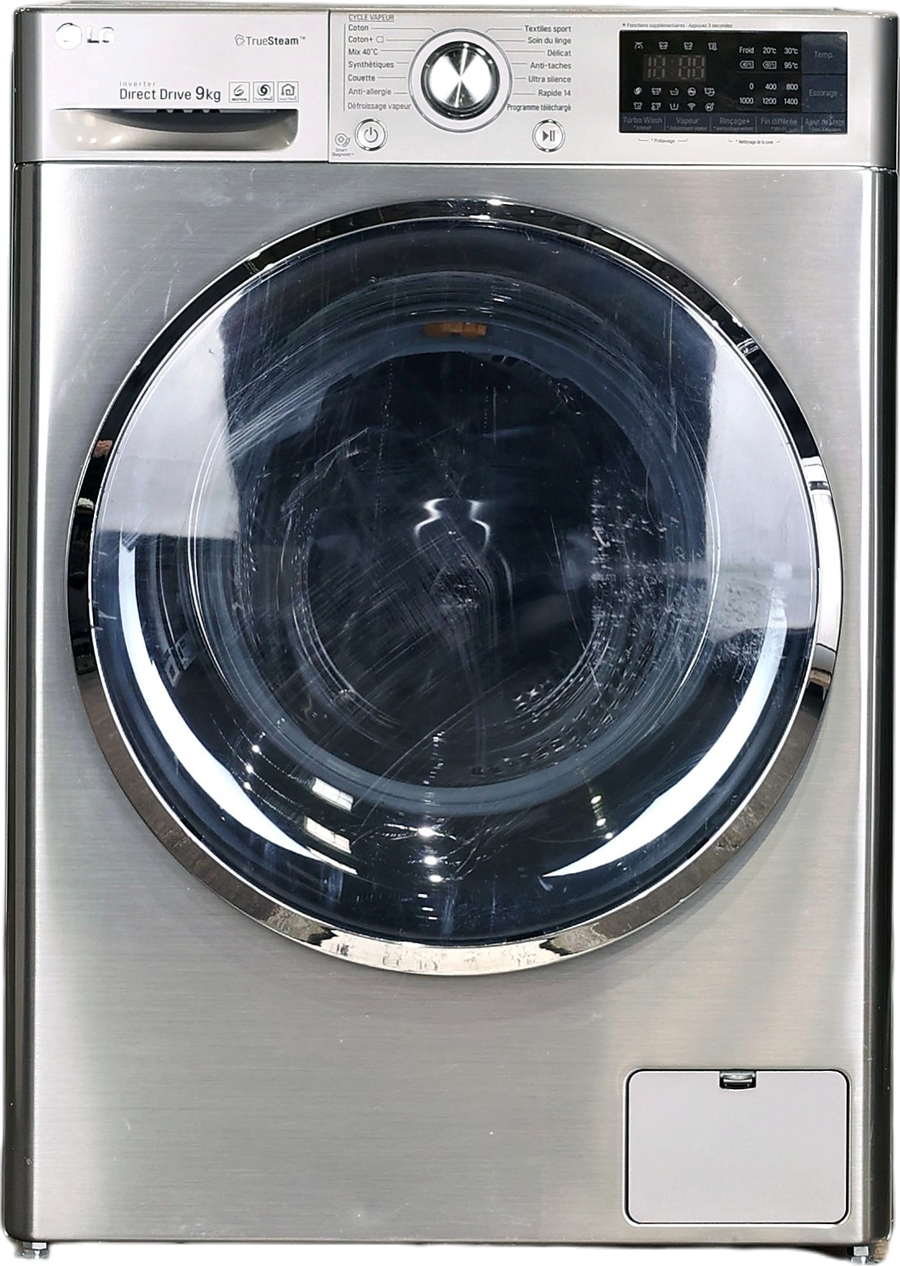 Lave-linge hublot argent LG F94J82STS 9 kg vu de face