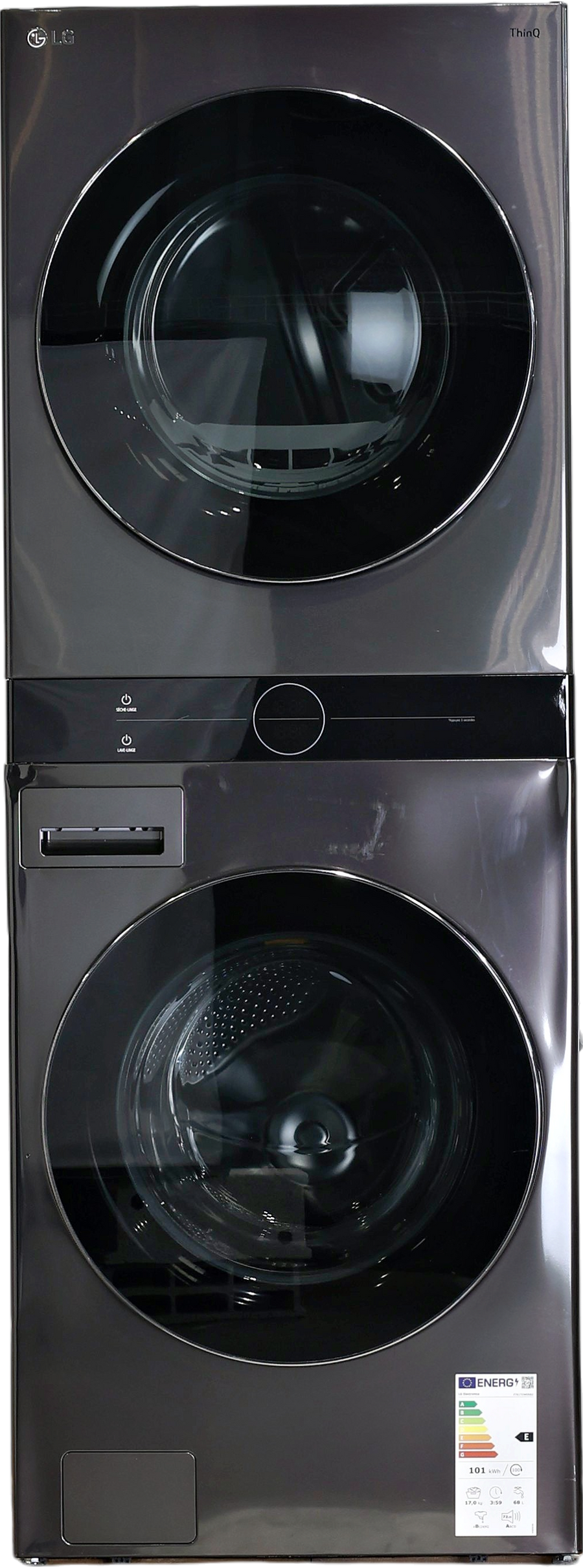 Lave-linge séchant noir LG F761TOWERB2 17 kg, 189 cm de haut