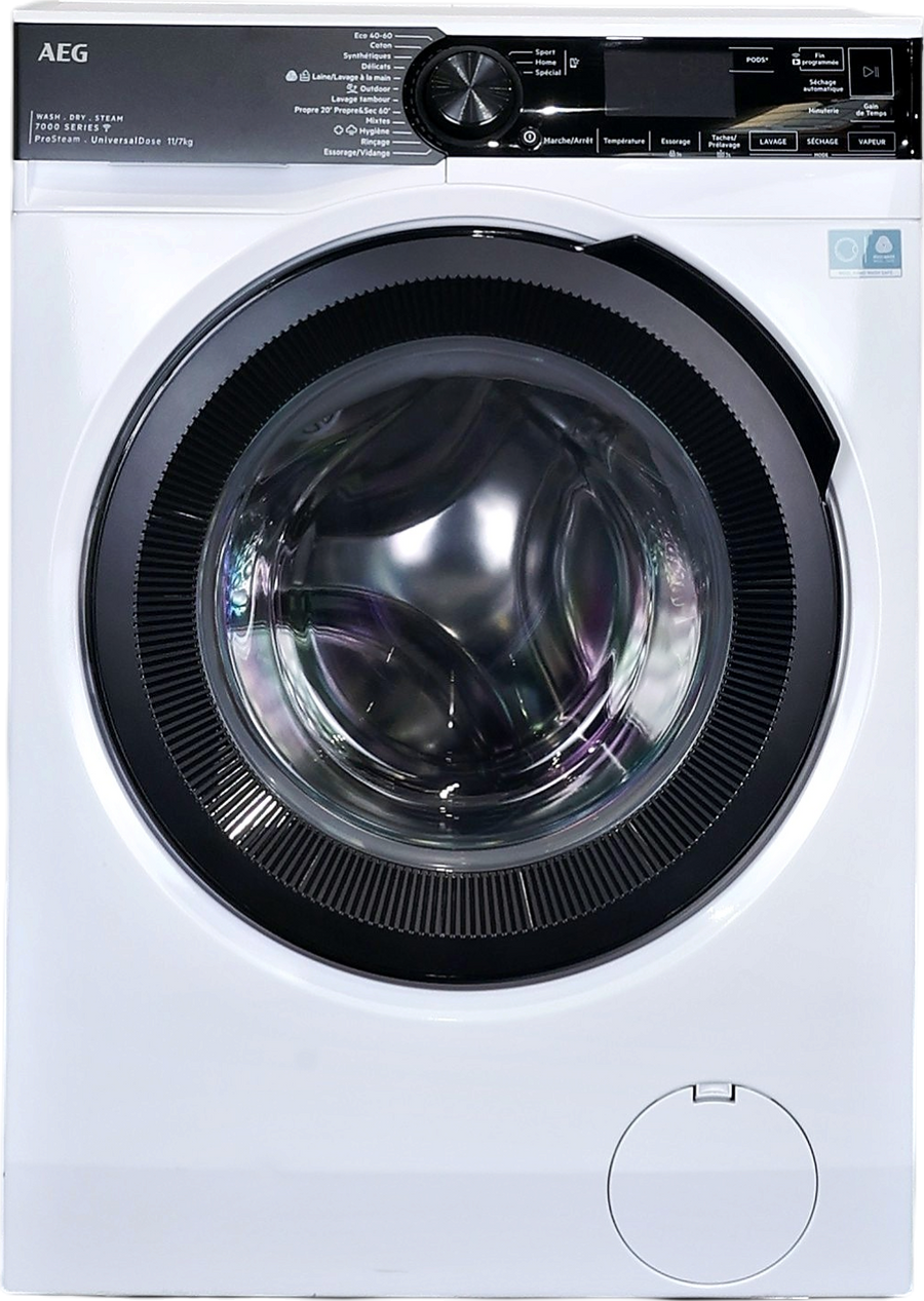 Lave-linge séchant blanc AEG LWR73A1176V 11 kg vu de face