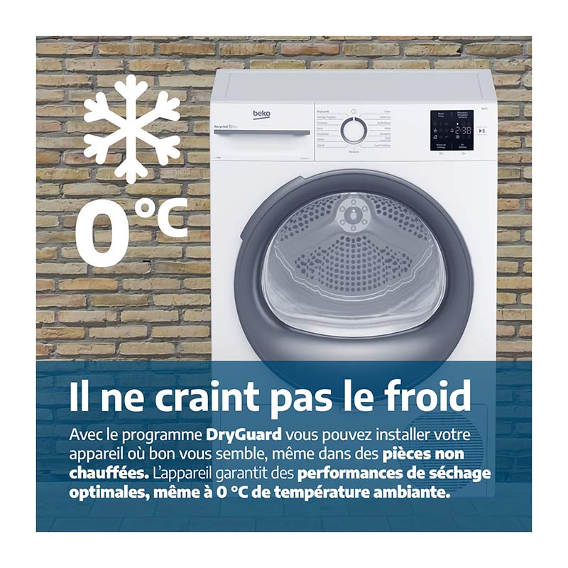 Sèche-linge pompe à chaleur Beko D3H19302W 9 kg à hublot, vue 7