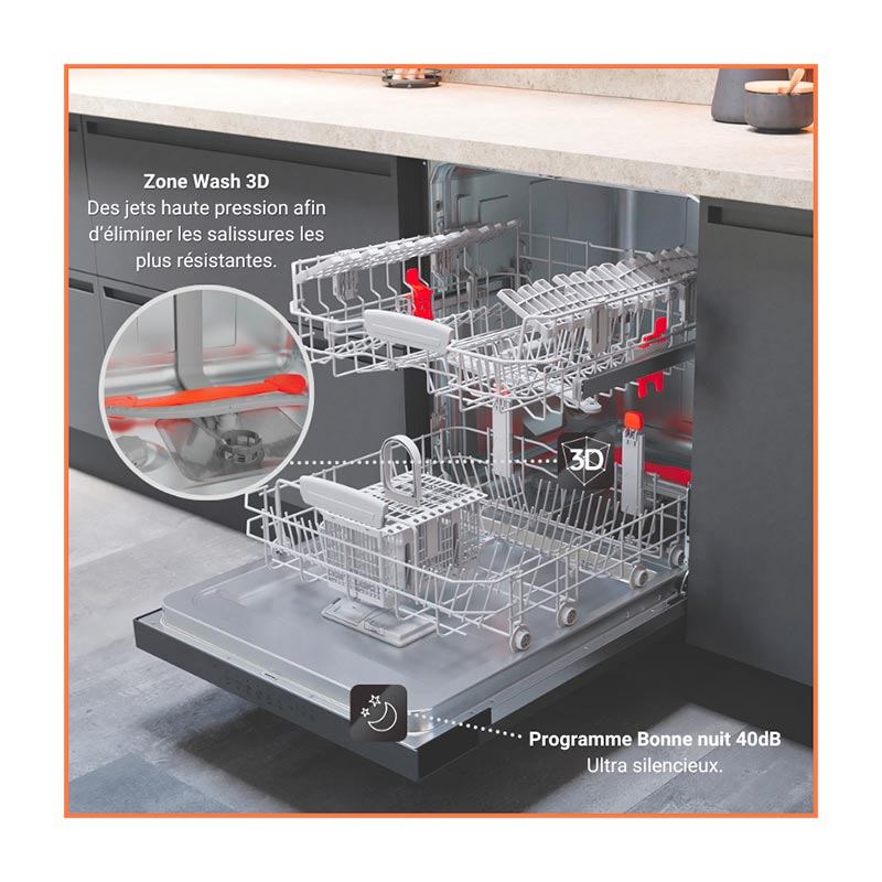 Lave-vaisselle semi-intégrable Hotpoint HA3PB14BN7A0X de 60 cm, vue 6