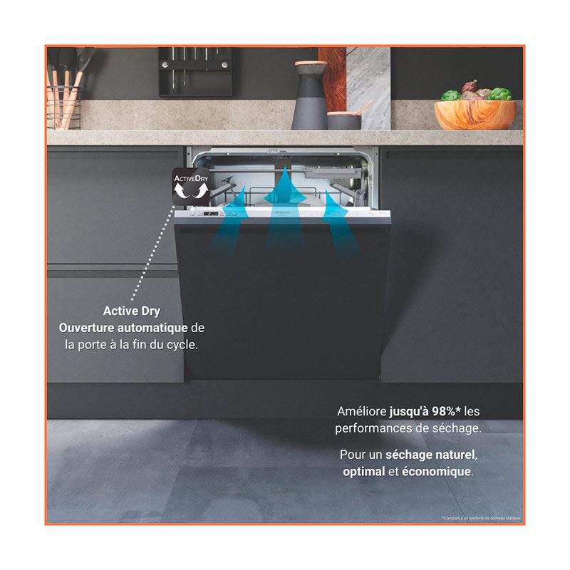 Lave-vaisselle semi-intégrable Hotpoint HA3PB14BN7A0X de 60 cm, vue 7