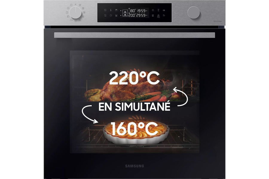 Four encastrable double cavité Samsung NV7B4450VAS en verre noir et inox