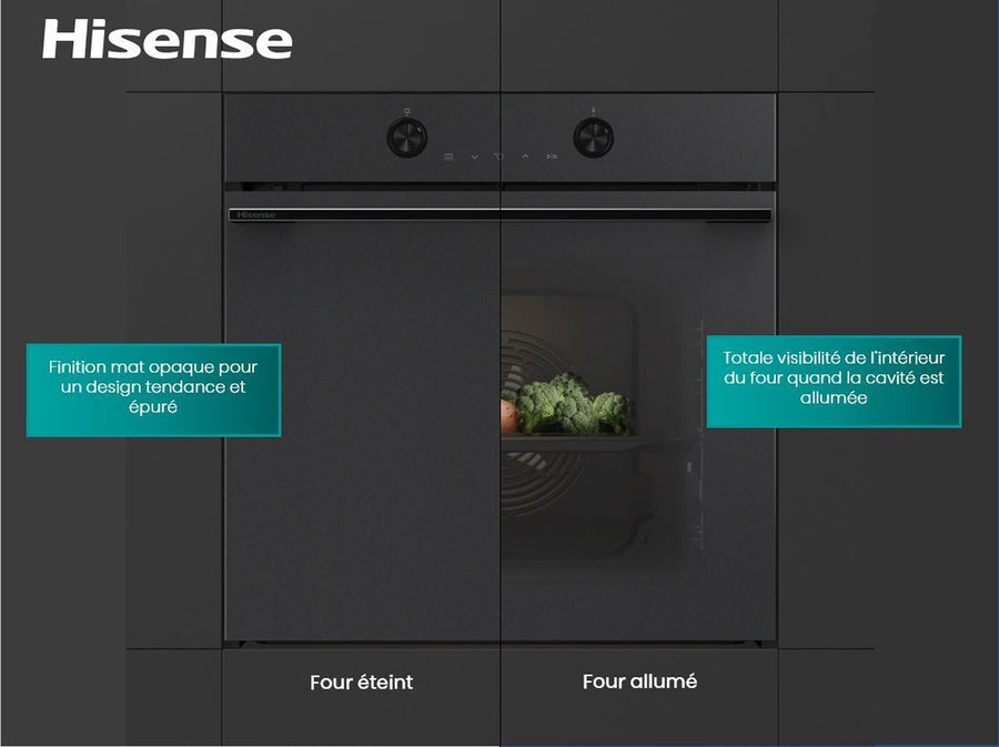 Four encastrable pyrolyse Hisense BI64223EPMB noir mat, bandeau en verre, vue 3