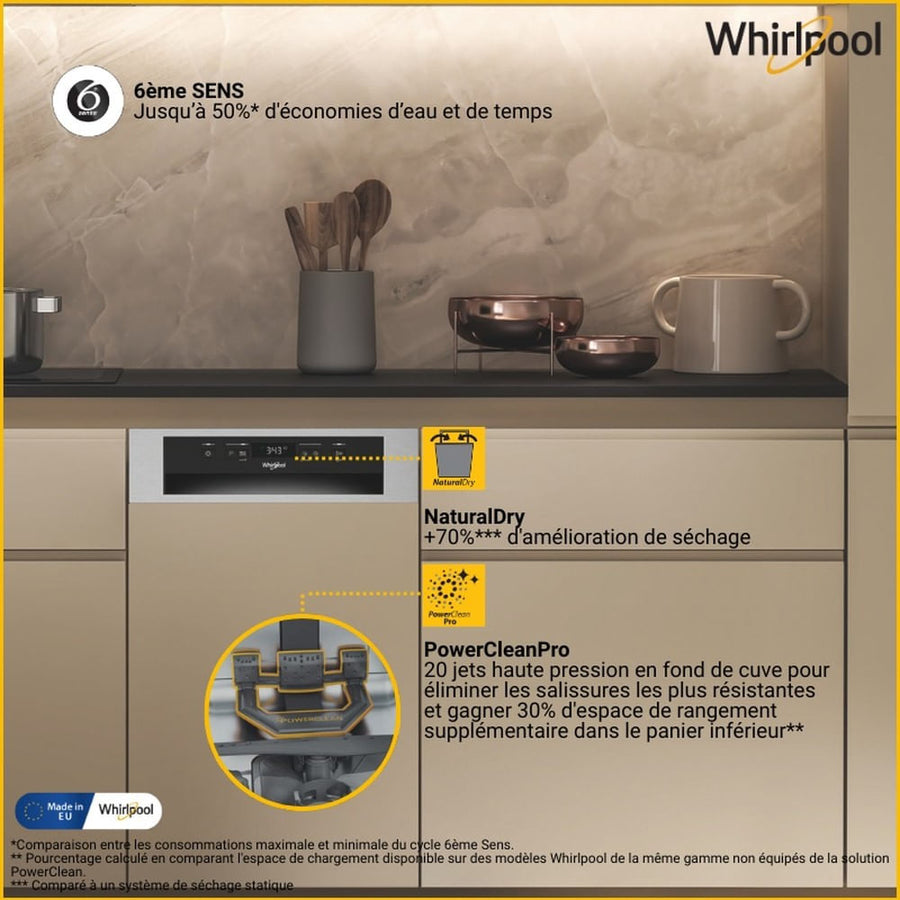 Lave-vaisselle semi-intégrable Whirlpool WH6PC11BS7A0 inox 45 cm, 11 couverts, vue 5